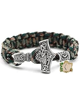 Kenaz Rune Perle - Viking Wikinger Thor`s Hammer Thorhammer Armband - 100% Handarbeit Outdoor Buntes Grün Einzigartiges...