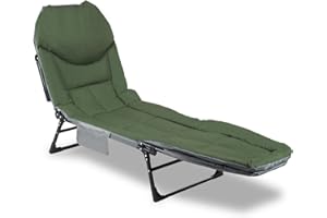 ‎YUGODEX Yugodex Carp Lounger Fishing Lounger up to 160 kg Foldable Camp Bed with Carry Bag Bedchair Garden Lounger 195 x 65 x 32 cm Padded Camping Bed for Camping, Fishing, Beaches, Gardens, Green