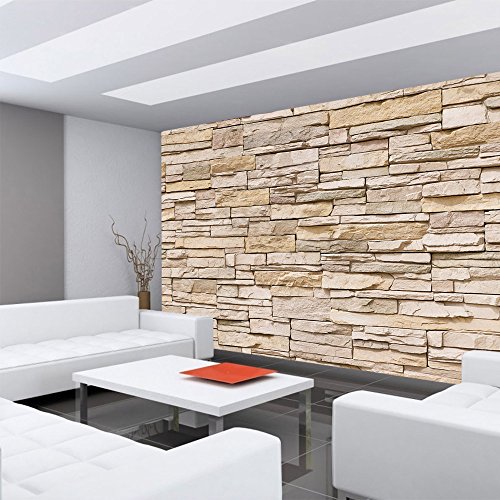 Vlies Fototapete 200×140 cm PREMIUM PLUS Wand Foto Tapete Wand Bild Vliestapete – ASIAN STONE WALL – BEIGE – Steintapete Wandbild Steinwand Steintapete Asia Stone Asien – no. 129 - 6