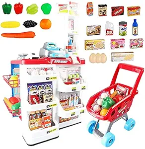 Light Squirrel Big Size Supermarket kit for Kids, Super Market Set Toy with Shopping cart and Sound Effects, Pretend Play Kitchen Set Kids Toys for Boys and Girls - Multi Color