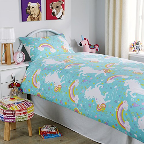 Olivia Rocco Unicorn Duvet Cover Set, Cotton Blend, Duck Egg or Pink, Single