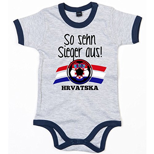 Mikalino Babybody So sehn Sieger aus Hrvatska Kroatien kurzarm ringer, Farbe:heather;Grösse:6-12 Monate