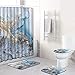 Produktbild SUWIND Duschvorhang Badematten-Set 4-teiliger Toilettendeckel Badezimmerteppich + Deckel Badezimmerteppich + Mehltaubeweiser Badezimmervorhang mit 12 Haken Badzubehör G, 50 * 80cm