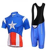 New Kid's “Captain America” Cycling Short Sleeve Jersey + BIB Shorts With 3D Padded
