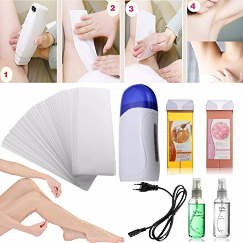 LuckyFine Complete Roll On Waxing Kit Cartridge Heater Roller Wax Strips Hair Removal Hot