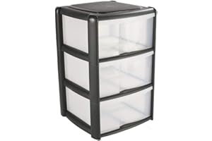 3 Drawer Plastic Storage Tower Unit, Black & Clear - Tontarelli