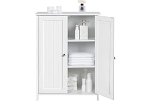 Yaheetech Mobile da Bagno Mobiletto da Terra Autoportante Armadietto con 2 Ante e Ripiani Regolabili da Cucina Soggiorno Corridoio Ingresso 60 x 30 x 80,5 cm Bianco