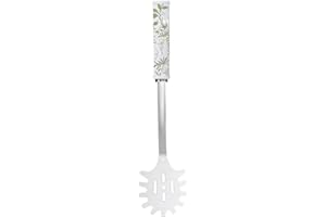 Laura Ashley cuillère à spaghetti avec Poignées Douces au Toucher – Résistante à la Chaleur et Passe au Lave-Vaisselle, Cuillère à Pâtes en Acier Inoxydable Parfaite pour Égoutter et Servir Pâtes