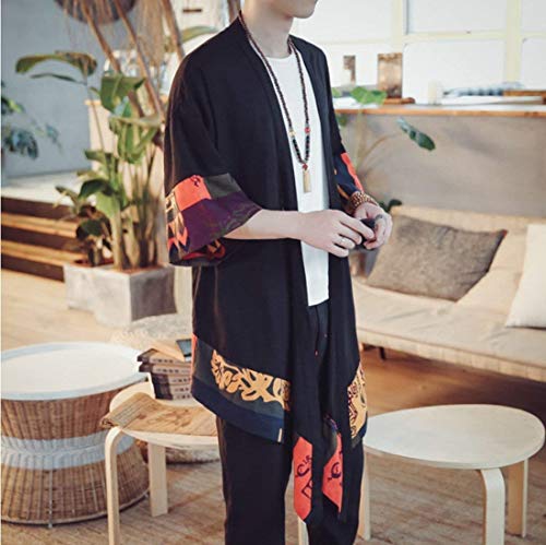 Cardigan Herren Lang Frühling Ärmel Weinlese 3/4 Baumwollleinen Sommer Mantel Jungen Poncho Kap Mantel Wolljacke (Color : Stil 2, Size : S)