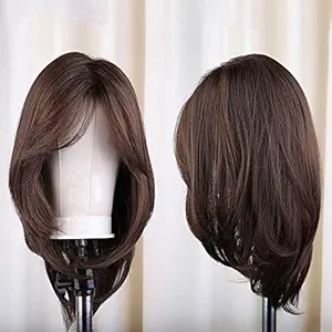 Akashkrishna Fashion women full head wig | Synthteic hair | Straight Dark Brown full head Wigs with Bangs | Long Layered Shoulder Length | Synthetic Wigs for Women | Natural Looking Heat Resistant Wig