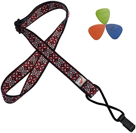 Retro Ethnic Style Printed Adjustable Ukulele Strap (Ukulele Neck Strap with 3 Ukulele Picks)