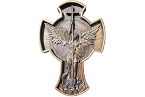 RUDFUZ Arcangelo Michele Croce San Michele Arcangelo religioso statua camera da letto decorazione da parete in legno Christian Gift Figurine