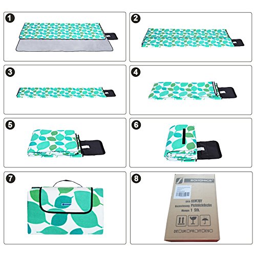 SONGMICS Picknickdecke, 200 x 200 cm, groß, Campingdecke, für Park, Garten, Strand, wasserdicht, maschinenwaschbar, faltbar, türkise Blätter GCM78Y – Bild 7
