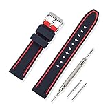 VINBAND Unisex Wasserfest Gummi Uhrenarmband mit Gebürstete Edelstahl Silber Schnalle 24mm Rot