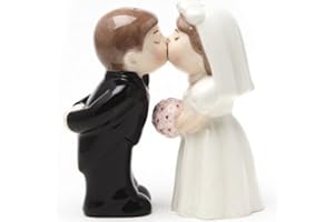 PACIFIC GIFTWARE Pacific Trading Wedding Couple Bride and Groom Kissing Magnetic Ceramic Salt and Pepper Shakers