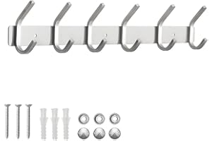 ERWEY Listwa z haczykami ze stali nierdzewnej, listwa garderobiana, wieszak ścienny, nierdzewny, hak uniwersalny, z 6 hakami, hak do garderoby, hak ścienny (6 haczyków, typ B szczotkowany)