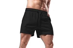 Lehmanlin Men's Running Shorts with Pockets 5 Inch Bodybuilding Cotton Shorts