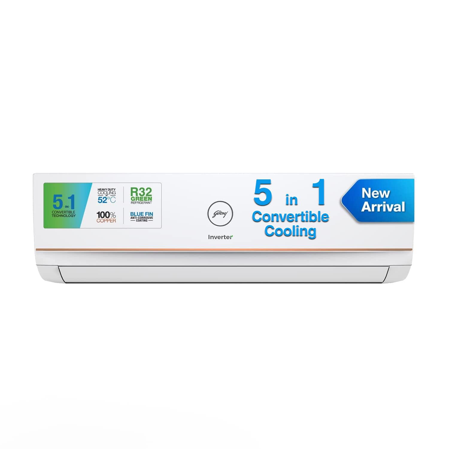Godrej 1 Ton 3 Star, 5 Years Comprehensive Warranty, 5-In-1 Convertible Cooling, Inverter Split AC (Copper, I-Sense Technolog