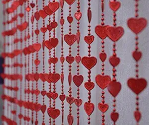 Pindia 7FT Strings Bead Curtain Red Heart Fancy Sparkling Door Window String Beads Thread Sheer Shear Rod Room Hanging Solid Red 7 x 4 Ft