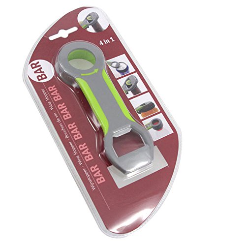 Öffnerhilfe Flaschenöffner Deckellifter Dosenöffnerhilfe, 4 in 1, Kunstoff/Gummi/Metall, grau-grün
