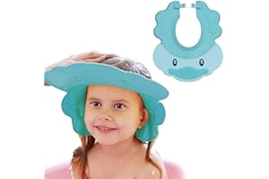 VIKSAUN Shower Cap for Kids Baby Shower Cap, Bath Soft Cap, Adjustable Kids Shampoo Cap, Hair Washing Shield Shower Protector Adjustable Visor Hat for Kids Eyes Ears and Face Protection (Blue)