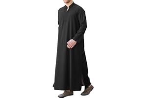 LVCBL Kaftan męski kaftan z długim rękawem, męski, długie Thobe, z kieszeniami, uniwersalny krój, M-3XL