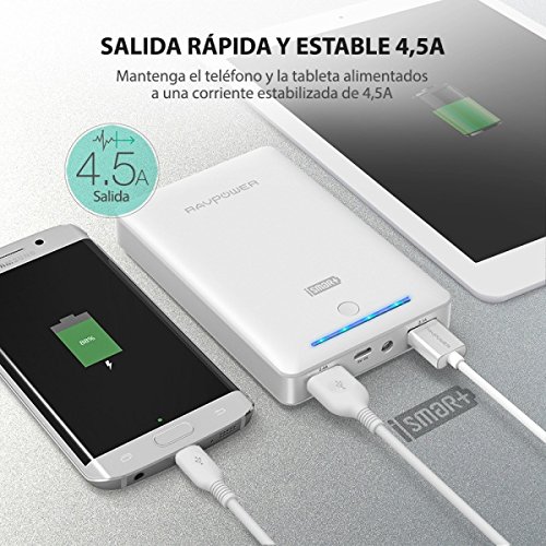 RAVPower Bater as Externas 16750mAh Dual USB 5V 2 1A 2 4A iSmart Power Bank para iPhone 7 iPad Smartphone Tablet Samsung Android 1X bolsita de viaje - Blanco reviews RAVPower Bater as Externas 16750mAh Dual USB 5V 2 1A 2 4A iSmart Power Bank para iPhone 7 iPad Smartphone Tablet Samsung Android 1X bolsita de viaje - Blanco