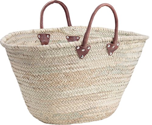 Aubry Gaspard Couffin Palmier Poignée Cuir, 55 cm, 60L, Naturel