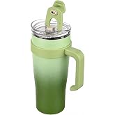 Paslanmaz &Ccedil;elik,%100 Sızdırmaz, &Ccedil;ift Katmanlı, Pipetli, Saplı Termos Bardak, Termal Matara 1000 ml (Yeşil)