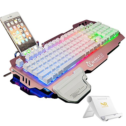Normia Rita 104 klicken Mechanische Spiel Tastatur, Hintergrundbeleuchtungs RGB LED, Schalter MX RGB, Mechanical-ähnliche Typing Experience,Selbst mit Handyhalter - Roségold