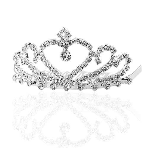 Pixnor Hochzeit Braut funkelnden Kristall Strass Krone Tiara Haarreif mit Kamm Silber - 2