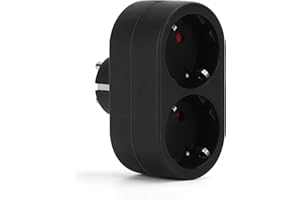 Aigostar Presa Doppia,Adattatore Schuko con Protezione Bambini,Doppia Presa Tedesca,Adattatore 2 prese Frontali,16A,Nero