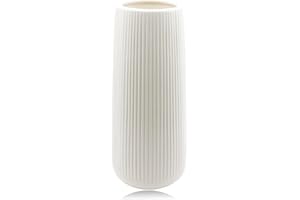 CICIING Vaso in Ceramica Bianco per Erba Pampa e Fiori - Moderno, a Coste Con Smalto, Alto 20 cm - Stile Boho per Casa, Soggiorno, Tavolo da Pranzo, Ufficio - per Fiori Freschi e Secchi