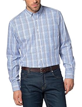 ETERNA Herren Langarm Hemd Comfort Fit Popeline Button-Down-Kragen blau / weiß kariert Patch 3007.15.E143