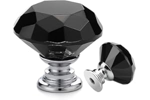Ravinte 5 Stück Kristall Schublade knöpfe und griffe, Schwarzem Diamant Form Knöpfe für Kommode Schubladen Küche Schrank Schublade zieht Griffe - 30mm Knöpfe mit Silber Basis