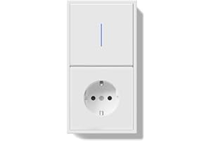 BSEED Lichtschalter mit Steckdose mit Steckklemme,1 Fach 1 Weg Lichtschalter mit LED Kontrollleuchte,Wandschalter mit PC Rahmen,Unterputz Schalter mit Steckdosen Weiß - 150X80mm