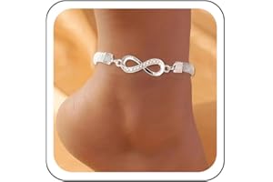 Wendalern Gold Infinity Ankle Bracelet Diamond Rhinestone Number 8 Anklet CZ Infinity Endless Love Anklet Beach Thick Link Ankle Chain Foot Jewerlry for Women and Girls