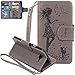 Produktbild ISENPENK Exclusive für Samsung Galaxy J5(2015) hülle Leder,Samsung Galaxy J5(2015) Duos/J500FN hülle Leder Mädchen Katze Baum Vogel Blume Serie 4-in-1 Leder hülle,Leder PU Lederhülle Muster Pattern Flip Hülle Case Bookstyle Cover Schale Standfunktion Etui Schutzhülle Tasche Credit Card Slots Wallet Case Leder Tasche Schutzhülle[Grau]