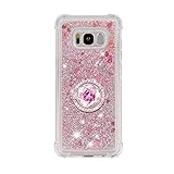 FAWUMAN Heart-shaped Liquid Sparkly Quicksand TPU Gel Silicone Shockproof Phone Cover[Diamond Colorful Ring] Cases for Samsung Galaxy S8