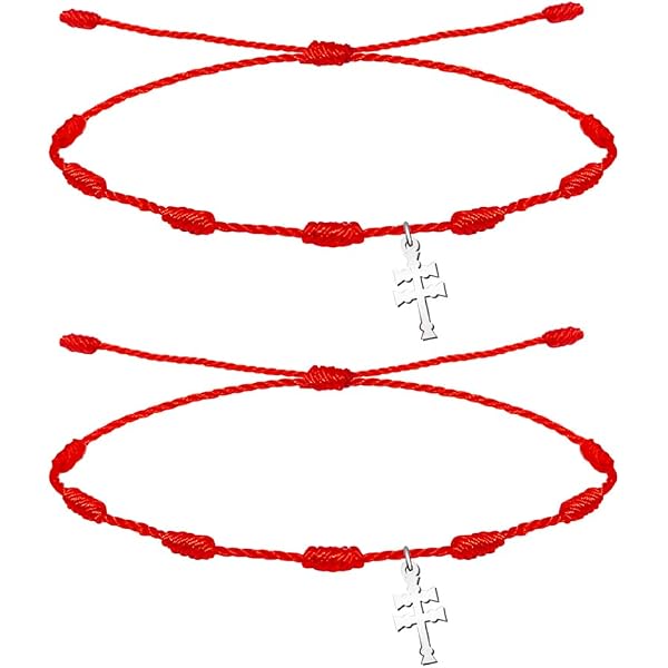 Bracciale Rosso 7 Nodi Con Croce Di Caravaca In Argento - Portafortuna Antimalocchio