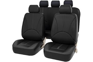 JNNJ Set di coprisedili per auto, set di coprisedili anteriori posteriori, in pelle, traspiranti, set completo di protezione per sedili, comodi coprisedili per auto, colore: nero