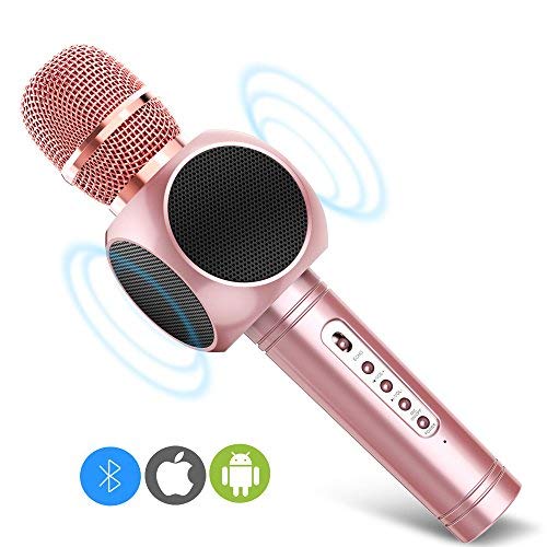 Preisvergleich Produktbild Bluetooth Karaoke Mikrofon, MODAR Tragbares drahtloses Karaoke Microphone Kinder, auch Bluetooth Lautsprecher, Aufnahme von Gesang für Singen und Musik hören, Smartphone iOS / Android, PC, iPad usw., schönes Geschenk für Kinder, Pink