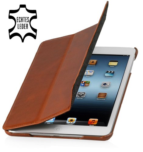 StilGut Couverture Case, Tasche aus feinstem Leder für das Apple iPad mini mit Retinadisplay & iPad mini 3 unterstützt Smart-Cover Funktion, Cognac