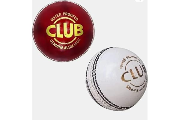 Leather Cricket Ball Pack of 2 (1 Red & 1 White) Genuine Alum Tanned Leather Hand Stitched Waterproof Professional Club, Match & Practice Cricket Ball for Training, Beginners & Adults