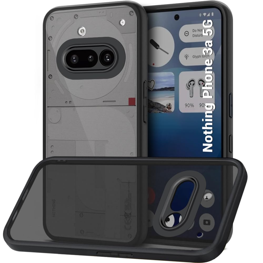 TheGiftKart Hybrid Shockproof Back Cover Case for Nothing Phone 3a 5G | Hard Back Cover Case for Nothing Phone 3a 5G (PC & TPU, Translucent Smoke Matte Back, Black Sides)