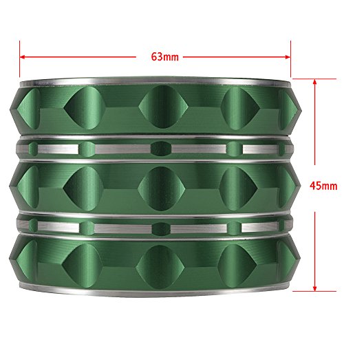 Witasm Pollen Grinder Crusher Kräuter Mühle für Tabak Kräuter Gewürze Herb Spice Kaffee. Ø63mm 4-teiliges Set mit Schaber, Grün, Zink-Legierung - 3