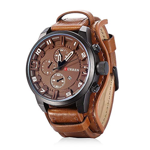 READ Curren montre- de Piel, Cuarzo analógico, diseño Simple de Luxe clásico de Negocios, con 3 Reloj (Braun)