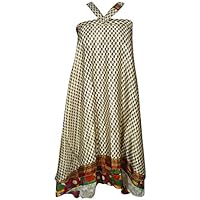 Mogul Interior Womens Wrap Around Skirt Beige Reversible Sari Two Layer Beach Dress