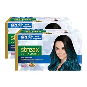 Streax Ultralights Highlighting Kit for Women & Men | Contains Walnut & Argan Oil | Shine On Conditioner | Longer Lasting Highlights | Gem Collection - Blue Sapphire, 60 ml (Pack of 2)