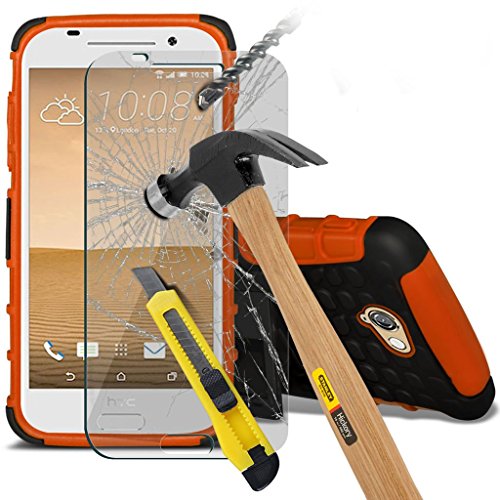 HTC Desire 530 case (Orange) Cover for HTC Desire 530 High Quality ALLIGATOR STYLE [Ultra Armor] Tough Durable Survivor Hard Rugged Shock Proof Heavy Duty Case with Back Stand Skin Case Cover + Tempered Glass Screen ProtectorBy i-Tronixs